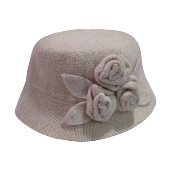 Nine West Accessories - Nine West Cream Floral Women's French Style Bucket Wool Hat